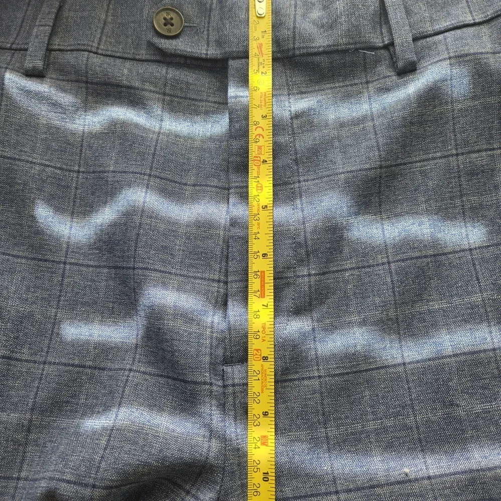 Banana Republic Tailored Fit Dress‎ Pants Mens 35x30 Blue Plaid Windowpane...